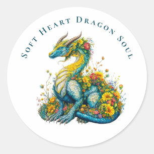 Soft Heart Dragon Soul Whimsical Floral Dragon Art Classic Round Sticker