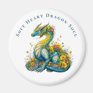 Soft Heart Dragon Soul Whimsical Floral Dragon Art Magnet