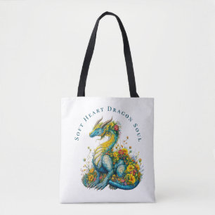 Soft Heart Dragon Soul Whimsical Floral Dragon Art Tote Bag