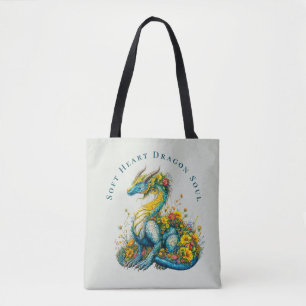 Soft Heart Dragon Soul Whimsical Floral Dragon Art Tote Bag