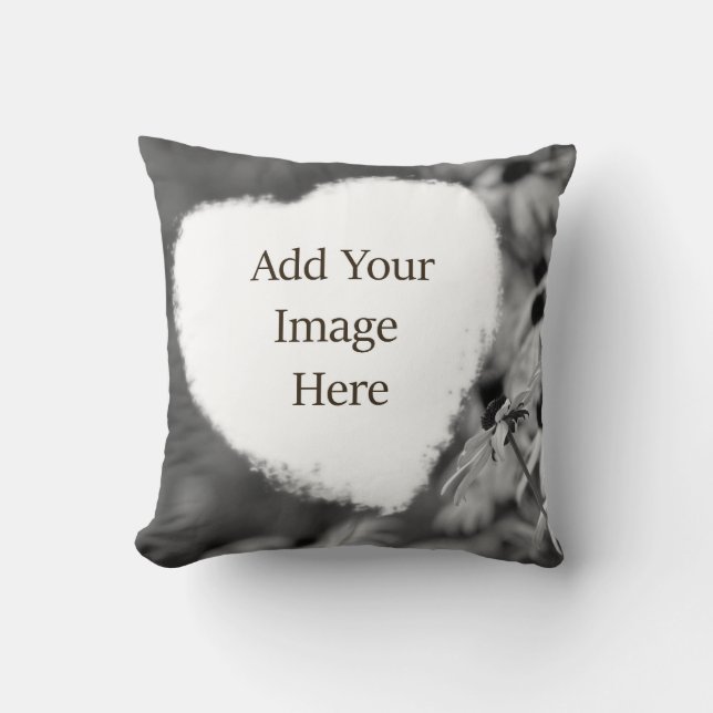 Soft Heart Shape Black and White Add Your Photo Cushion (Front)