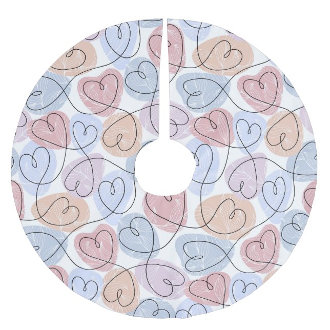 Soft Hearts: Continuous Line Valentine's Brushed Polyester Tree Skirt (Front)