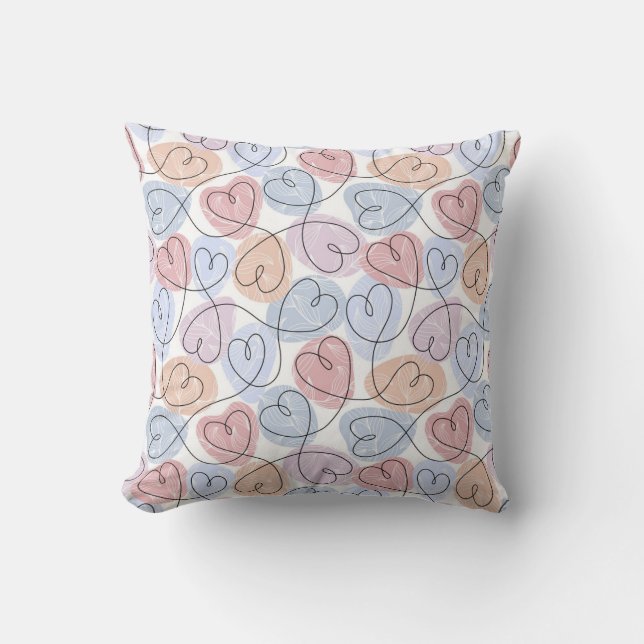 Soft Hearts: Continuous Line Valentine's Cushion (Front)