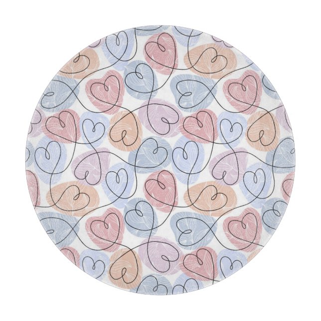 Soft Hearts: Continuous Line Valentine's Cutting Board (Front)