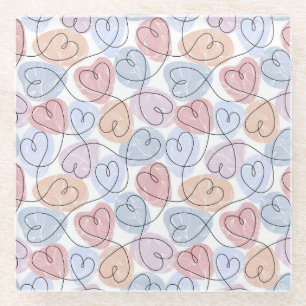 Soft Hearts: Continuous Line Valentine's Glass Coaster