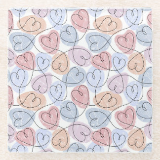 Soft Hearts: Continuous Line Valentine's Glass Coaster