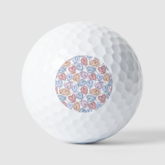 Soft Hearts: Continuous Line Valentine's Golf Balls (Front)
