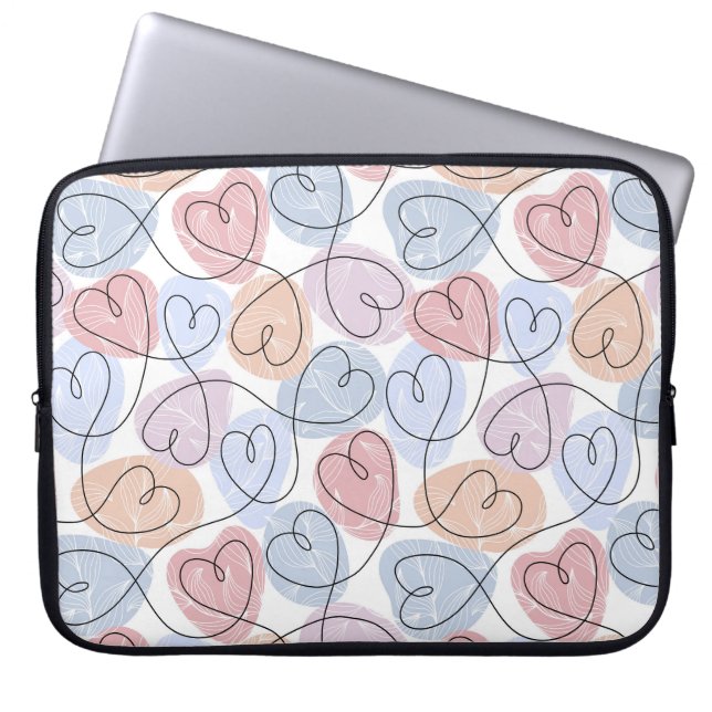 Soft Hearts: Continuous Line Valentine's Laptop Sleeve (Front)