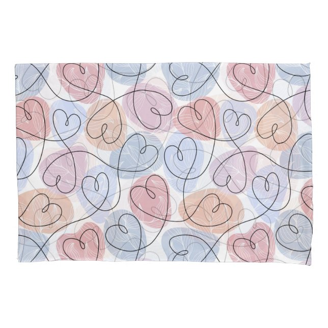 Soft Hearts: Continuous Line Valentine's Pillowcase (Front)