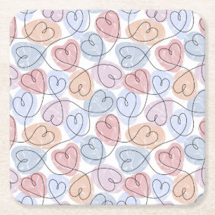 Soft Hearts: Continuous Line Valentine's Square Paper Coaster