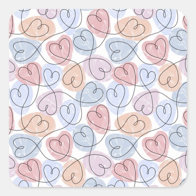 Soft Hearts: Continuous Line Valentine's Square Sticker (Front)
