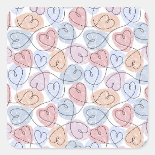 Soft Hearts: Continuous Line Valentine's Square Sticker