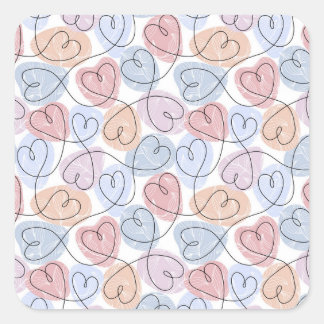 Soft Hearts: Continuous Line Valentine's Square Sticker