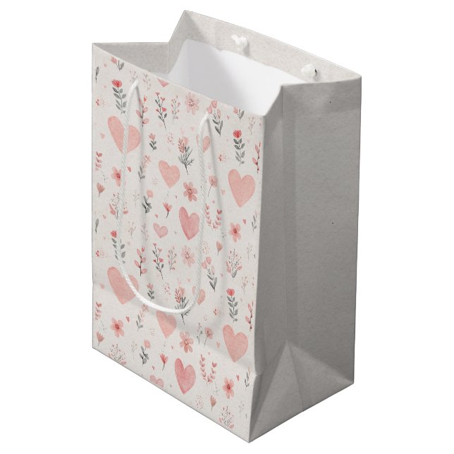 Soft Hearts Floral Gift Bag (Front Angled)