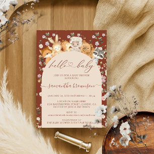 Soft Hello Baby Shower Forest Animals Invitation