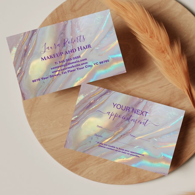 Soft Holographic Marble Aesthetic Appointment Card (Creator Uploaded)
