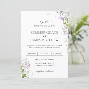 Soft Hued Lilac Purple Floral Greenery Wedding Invitation