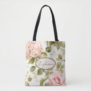 Soft hydrangea floral tote bag