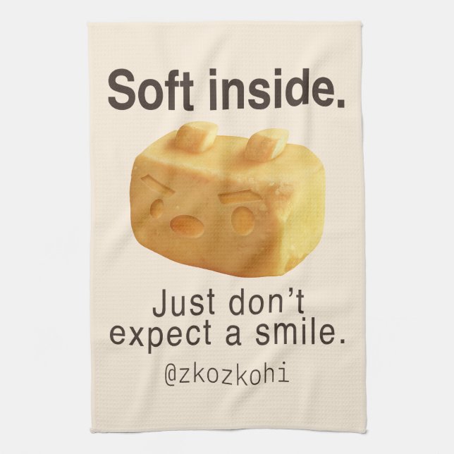 Soft Inside: Iron T Pineapple Cake Funny Quote Art Tea Towel (Vertical)