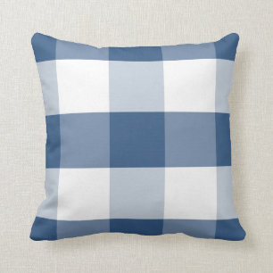 Soft Iris Blue & white reversible gingham plaid Cushion