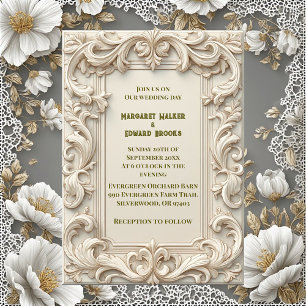 Soft Ivory Baroque Grandeur Acanthus Swirl Minimal Invitation