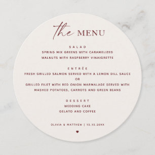 Soft Ivory Elegant Wedding Romantic Fall Round Menu