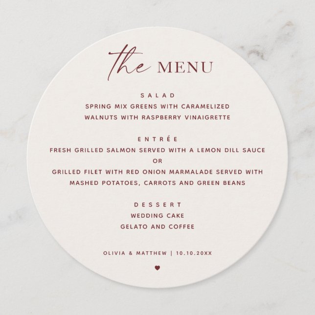 Soft Ivory Elegant Wedding | Romantic Fall Round Menu (Front)