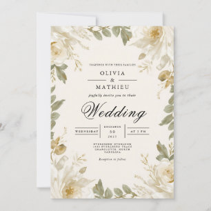 Soft Ivory Floral Border Wedding Invitation