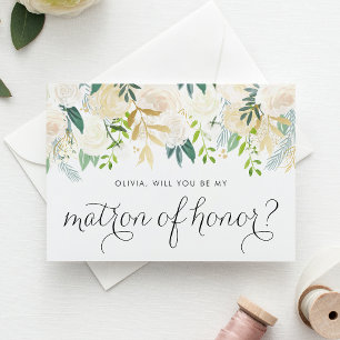 Soft Ivory Flowers and Greenery Matron of Honour Invitation