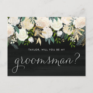 Soft Ivory Flowers Rustic Will You Be My Groomsman Invitation Postcard