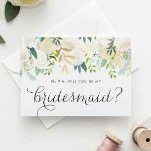 Soft Ivory Flowers Will You Be My Bridesmaid Invitation Postcard