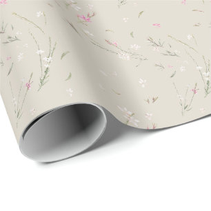 Soft Ivory Gaura Watercolor Floral Wrapping Paper