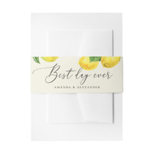 Soft Ivory Lemon Wedding   Elegant Rustic Citrus Invitation Belly Band