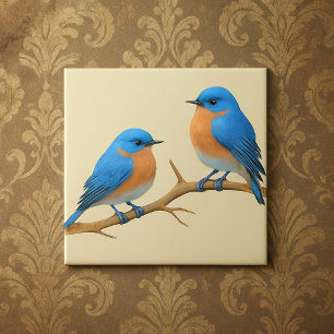 Soft Ivory Lovebirds Romantic Bluebirds Wedding Ceramic Tile