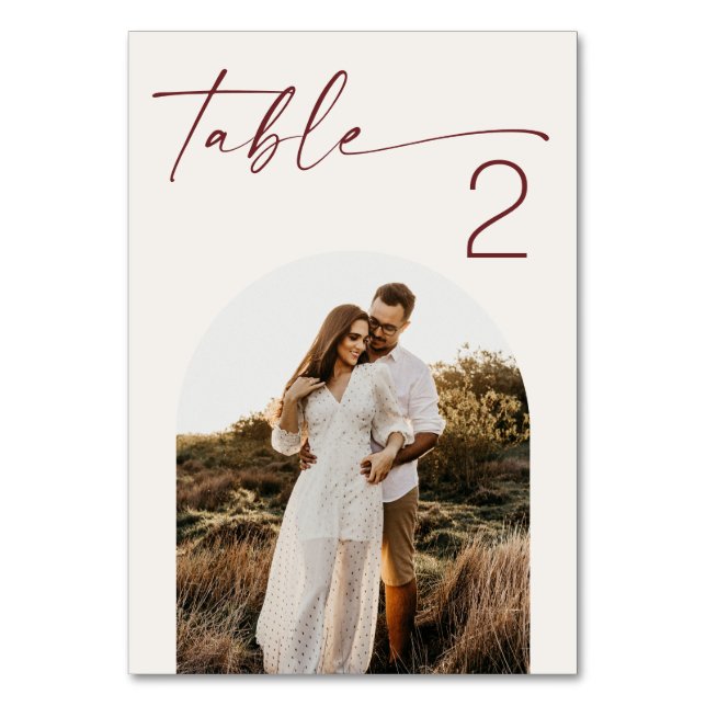 Soft Ivory Minimalist Wedding. Modern Script Photo Table Number (Front)