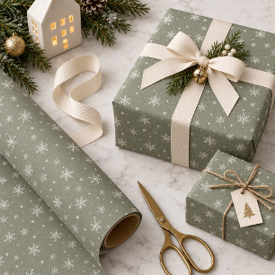 Soft Ivory Snowflakes on Optional Sage Grn ID1334 Wrapping Paper