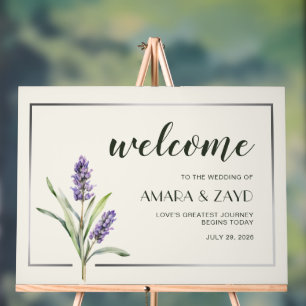 Soft Ivory & Watercolor Lavendar Wedding Welcome Acrylic Sign