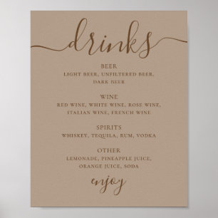 Soft Ivory Wedding Drinks Sign Modern Bar Menu