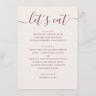 Soft Ivory Wedding. Modern Script Reception Dinner Menu