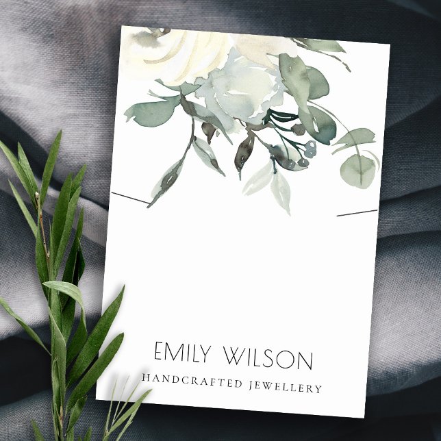 SOFT IVORY WHITE FLORAL BUNCH NECKLACE DISPLAY BUSINESS CARD (Creator Uploaded)