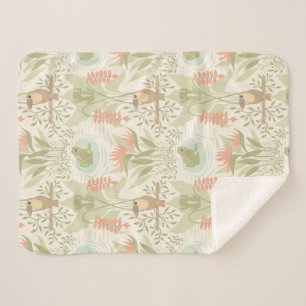 Soft Jungle Frogs & Birds Sherpa Blanket