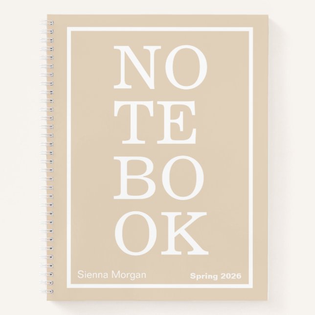 Soft Khaki/Beige Modern Big "NOTEBOOK" Notebook (Front)
