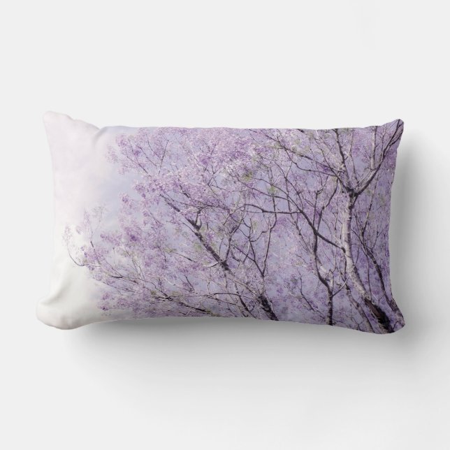 Soft Lavender Floral Branches Lumbar Cushion (Front)