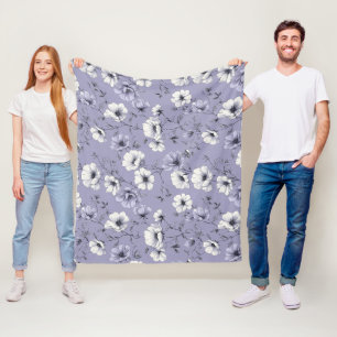 Soft Lavender Flower White Floral Pattern Fleece Blanket