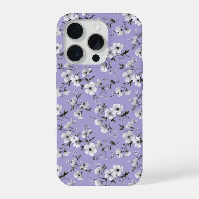 Soft Lavender Flower White Floral Pattern iPhone Case (Back)