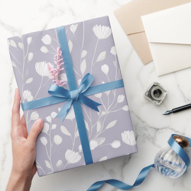 Soft Lavender Flower White Floral Pattern Wrapping Paper (Gifting)