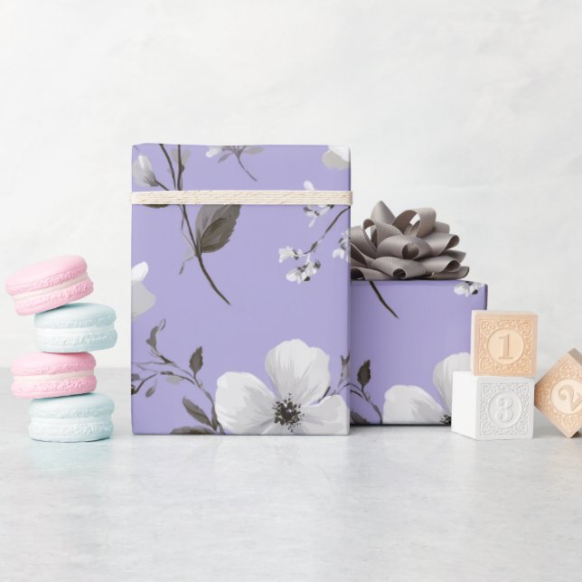 Soft Lavender Flower White Floral Pattern Wrapping Paper (Baby Shower)