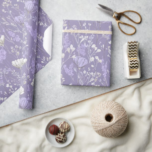 Soft Lavender Flower White Floral Pattern Wrapping Paper
