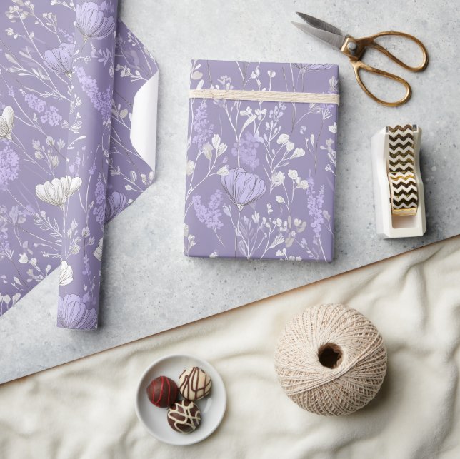 Soft Lavender Flower White Floral Pattern Wrapping Paper (Crafts)