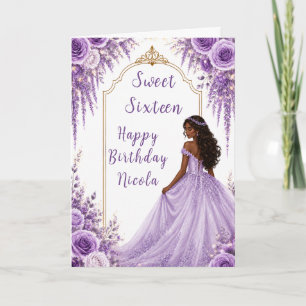 Soft Lavender Gold Floral Sweet Sixteen Party Card
